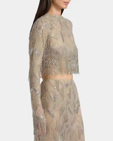 Lapointe Geometric Crystal Fringe Crop Top | Thumbnail 7 Lapointe Geometric Crystal Fringe Crop Top | Thumbnail 7