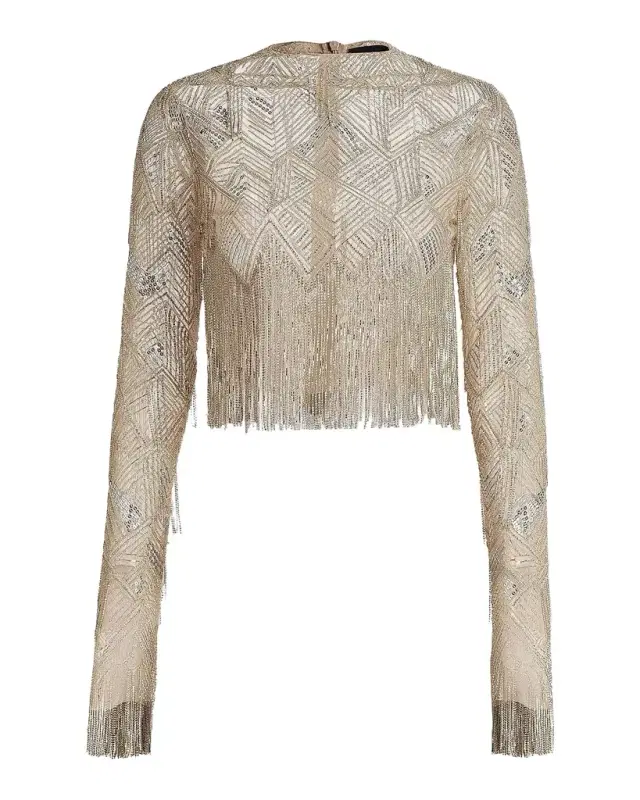LAPOINTE Geometric Crystal Fringe Crop Top