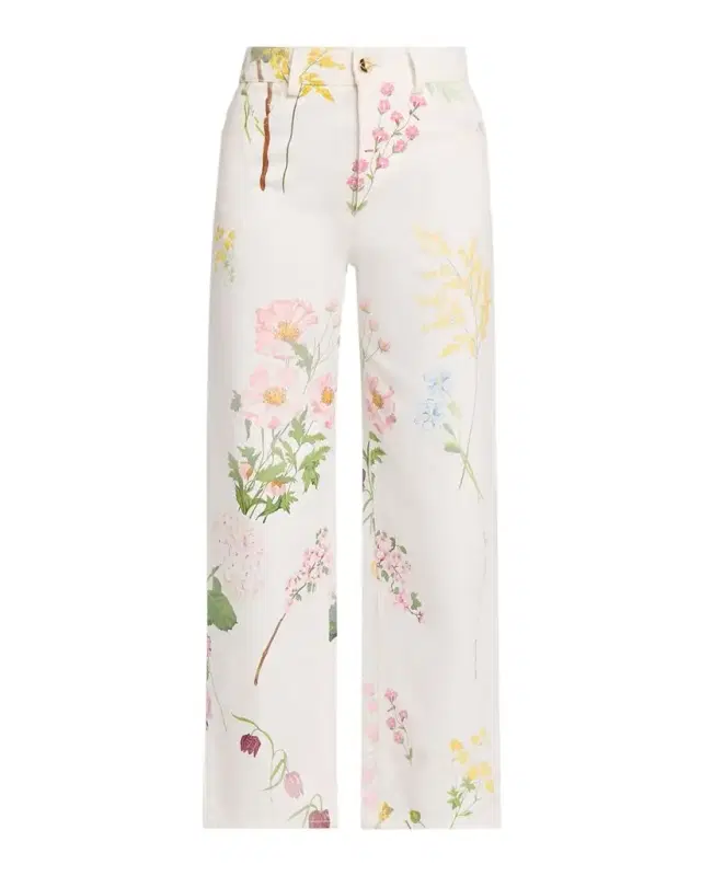 Oscar de la Renta Faded Mixed Botanical Straight-Leg Ankle Pants