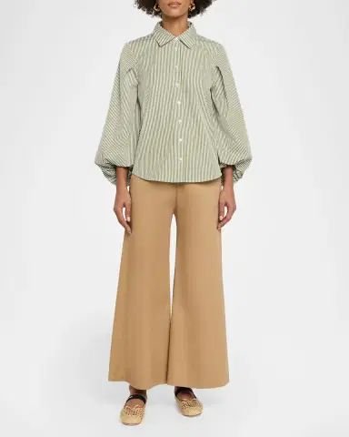 TANYA TAYLOR Marina Stripe Blouson-Sleeve Shirt | Thumbnail 2 TANYA TAYLOR Marina Stripe Blouson-Sleeve Shirt | Thumbnail 2