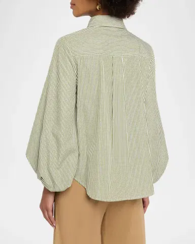 TANYA TAYLOR Marina Stripe Blouson-Sleeve Shirt | Thumbnail 3 TANYA TAYLOR Marina Stripe Blouson-Sleeve Shirt | Thumbnail 3