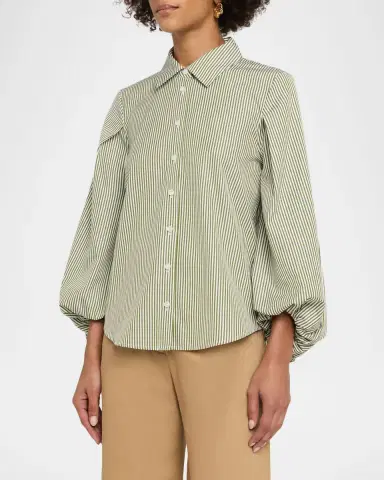 TANYA TAYLOR Marina Stripe Blouson-Sleeve Shirt | Thumbnail 4 TANYA TAYLOR Marina Stripe Blouson-Sleeve Shirt | Thumbnail 4
