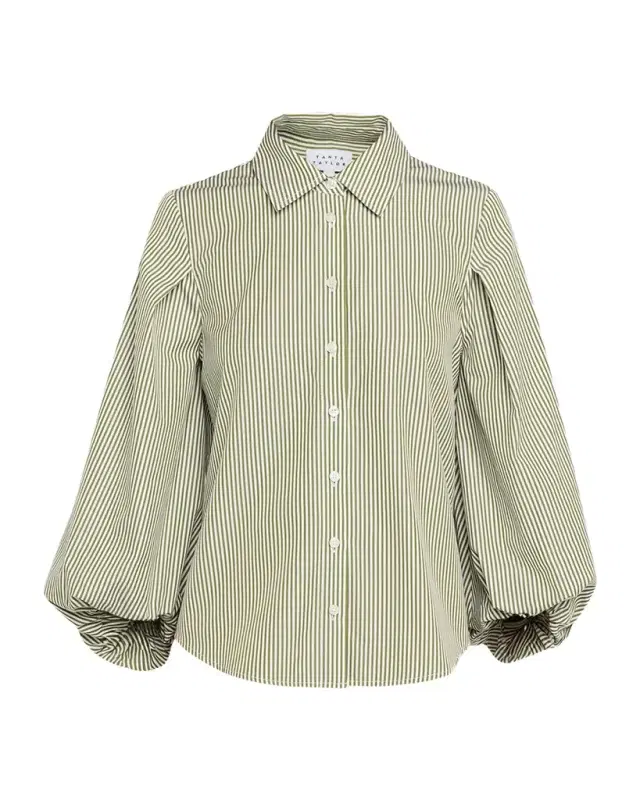 Tanya Taylor Marina Stripe Blouson-Sleeve Shirt