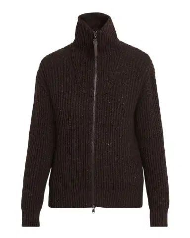 Brunello Cucinelli Shimmering Cashmere-Wool Rib Zip Cardigan | Thumbnail 1 Brunello Cucinelli Shimmering Cashmere-Wool Rib Zip Cardigan | Thumbnail 1