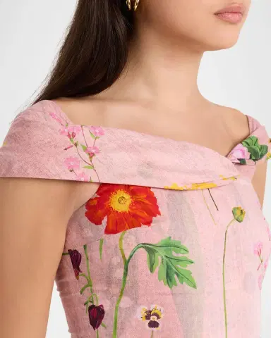 Oscar de la Renta Off-The-Shoulder Mixed Botanical Cotton Midi Dress | Thumbnail 5