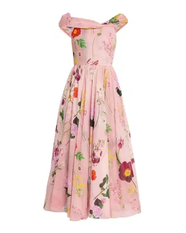 Oscar de la Renta Off-The-Shoulder Mixed Botanical Cotton Midi Dress | Thumbnail 1