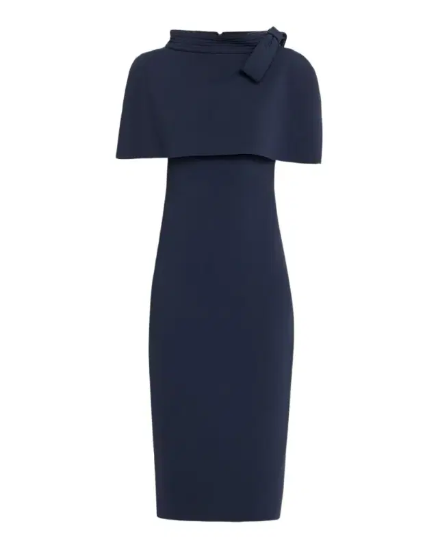 Badgley Mischka Bodycon Funnel-Neck Capelet Midi Dress