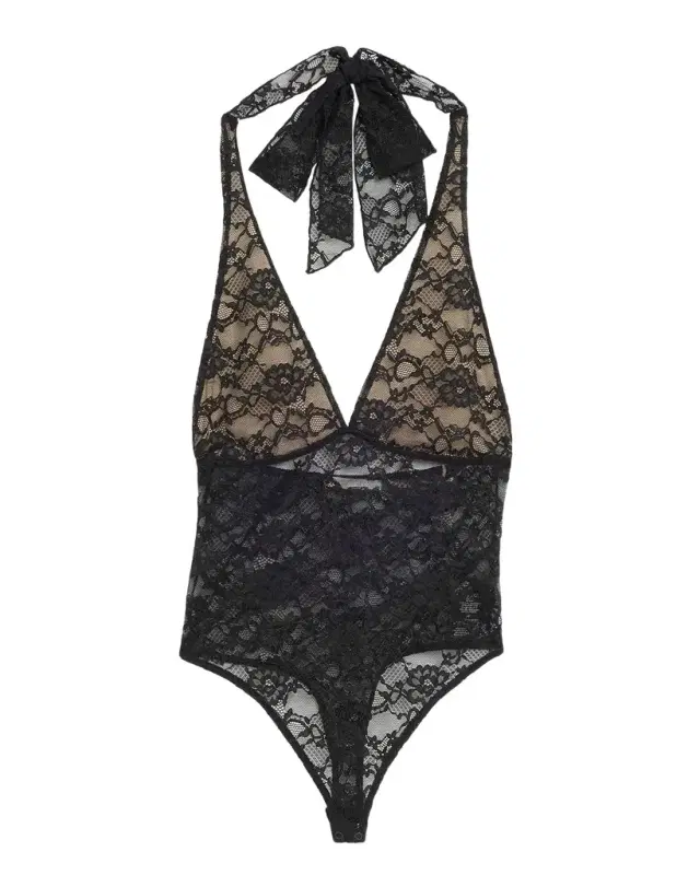 ALICE + OLIVIA Lina Plunging V Lace Bodysuit