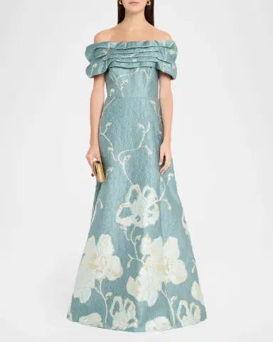 Rickie Freeman for Teri Jon Off-Shoulder Metallic Jacquard Gown | Thumbnail 2 Rickie Freeman for Teri Jon Off-Shoulder Metallic Jacquard Gown | Thumbnail 2