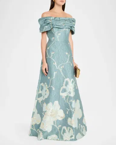 Rickie Freeman for Teri Jon Off-Shoulder Metallic Jacquard Gown | Thumbnail 4 Rickie Freeman for Teri Jon Off-Shoulder Metallic Jacquard Gown | Thumbnail 4