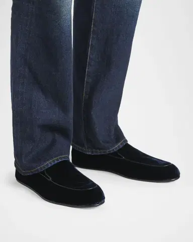 TOM FORD Boutique Men's Leo Leather-Trim Velvet Smoking Slippers | Thumbnail 2
