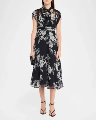 Rickie Freeman for Teri Jon Floral-Print Silk Chiffon Midi Dress | Thumbnail 2