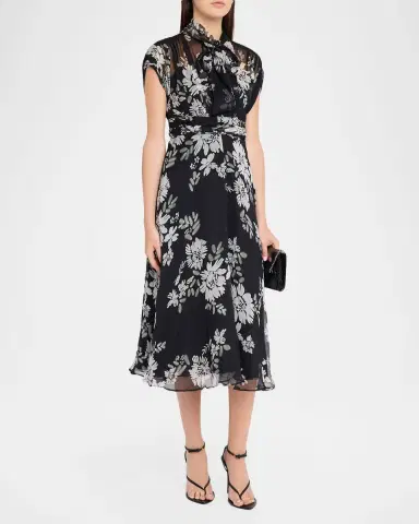 Rickie Freeman for Teri Jon Floral-Print Silk Chiffon Midi Dress | Thumbnail 4
