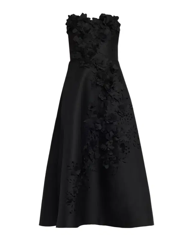Badgley Mischka Strapless Floral Applique Midi Dress