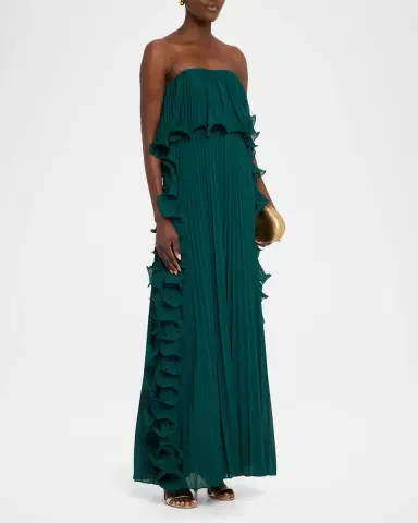 Badgley Mischka Strapless Pleated Ruffle Gown | Thumbnail 4 Badgley Mischka Strapless Pleated Ruffle Gown | Thumbnail 4