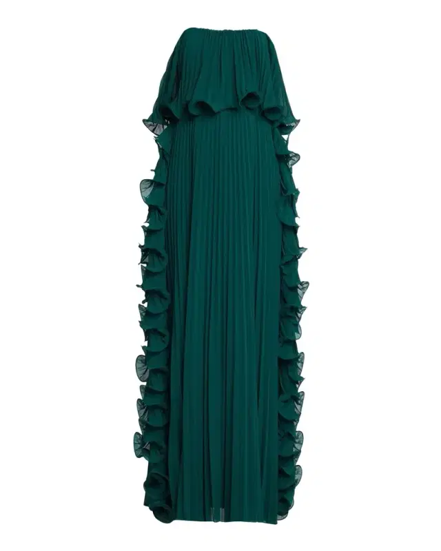 Badgley Mischka Strapless Pleated Ruffle Gown