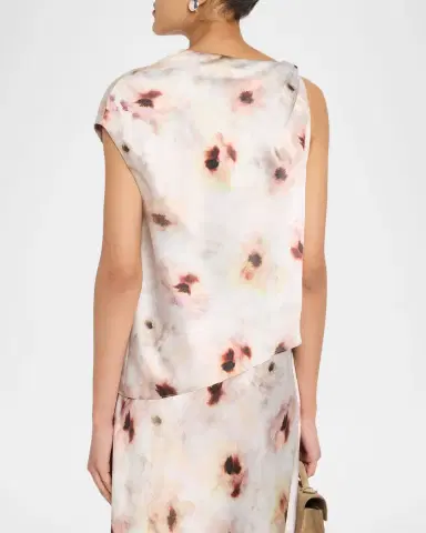 Vince Watercolor Floral Satin Twisted Asymmetric Top | Thumbnail 3 Vince Watercolor Floral Satin Twisted Asymmetric Top | Thumbnail 3