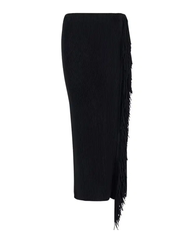 Emporio Armani Fringe-Trim Ottoman Ribbed Knit Midi Skirt