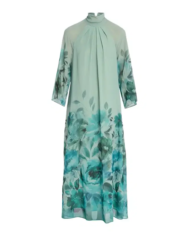 Rickie Freeman for Teri Jon Floral Border-Print Chiffon Midi Dress