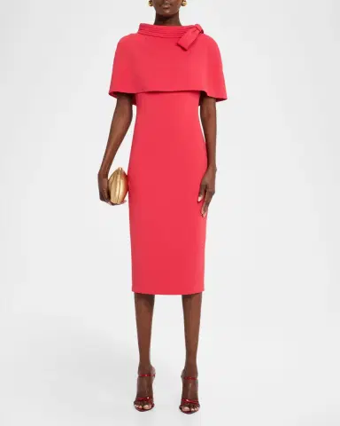 Badgley Mischka Bodycon Funnel-Neck Capelet Midi Dress | Thumbnail 2