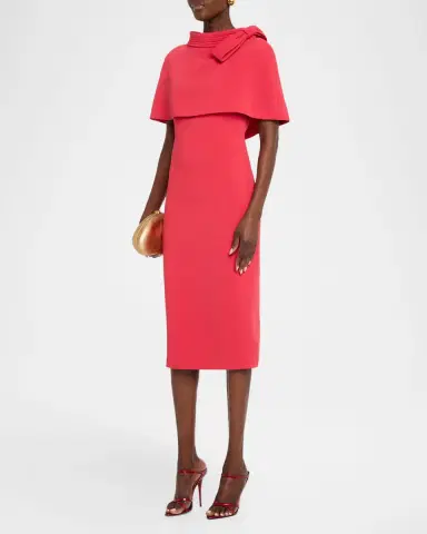 Badgley Mischka Bodycon Funnel-Neck Capelet Midi Dress | Thumbnail 4