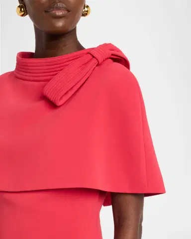 Badgley Mischka Bodycon Funnel-Neck Capelet Midi Dress | Thumbnail 5
