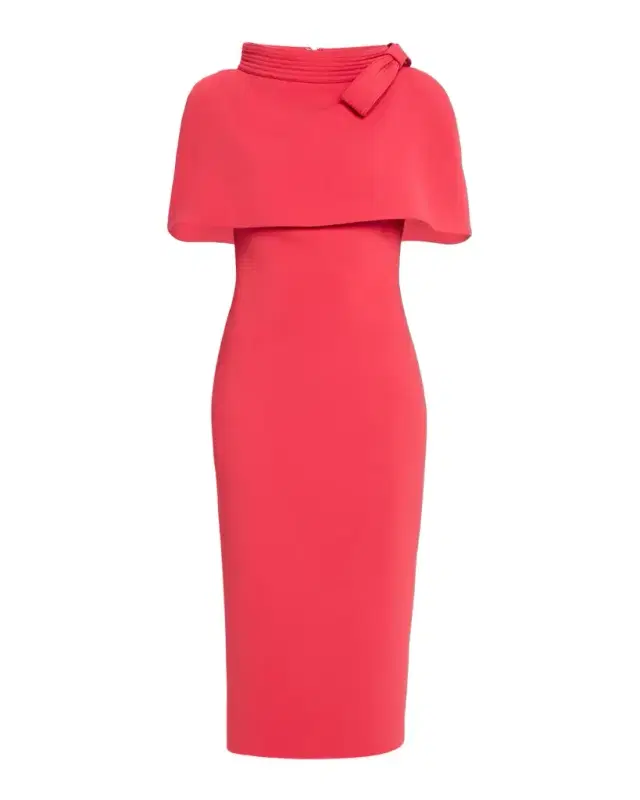 Badgley Mischka Bodycon Funnel-Neck Capelet Midi Dress