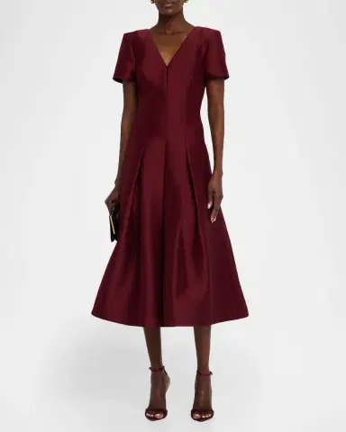 Badgley Mischka Pleated A-Line Midi Dress | Thumbnail 2 Badgley Mischka Pleated A-Line Midi Dress | Thumbnail 2