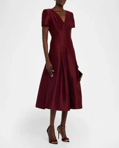 Badgley Mischka Pleated A-Line Midi Dress | Thumbnail 4 Badgley Mischka Pleated A-Line Midi Dress | Thumbnail 4