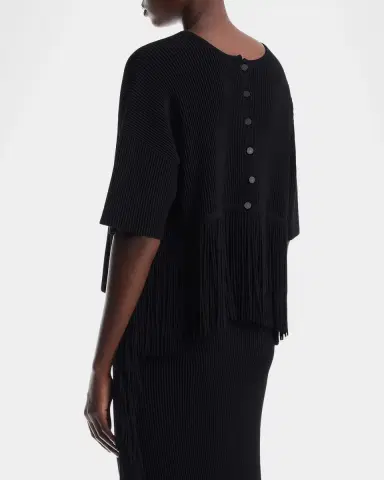 Emporio Armani Fringe-Hem Ottoman Ribbed Knit Cardigan | Thumbnail 3 Emporio Armani Fringe-Hem Ottoman Ribbed Knit Cardigan | Thumbnail 3