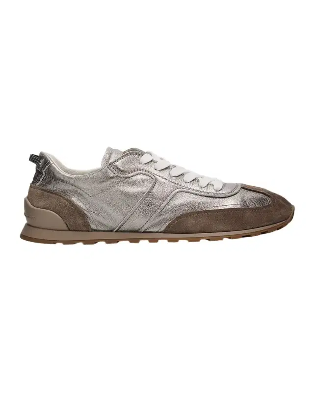 Brunello Cucinelli Monili Pull-Tab Crinkle-Effect Leather Low-Top Sneakers
