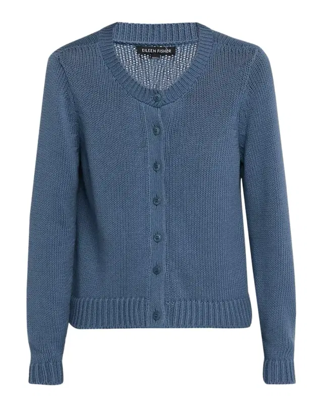 Eileen Fisher Crewneck Organic Cotton Knit Cardigan