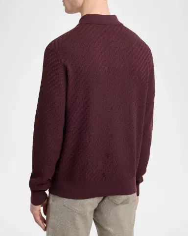 Brioni Men 's Cotton and Cashmere Jacquard Polo Sweater | Thumbnail 3 Brioni Men 's Cotton and Cashmere Jacquard Polo Sweater | Thumbnail 3