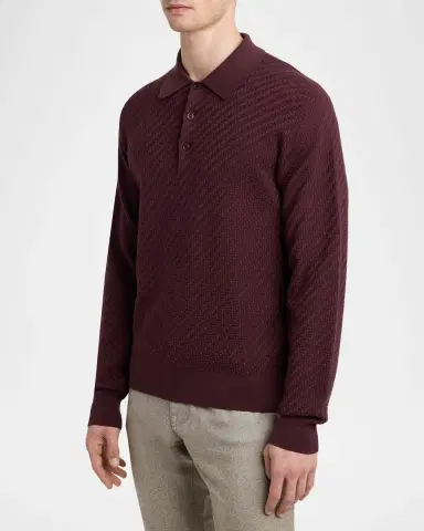 Brioni Men 's Cotton and Cashmere Jacquard Polo Sweater | Thumbnail 4 Brioni Men 's Cotton and Cashmere Jacquard Polo Sweater | Thumbnail 4