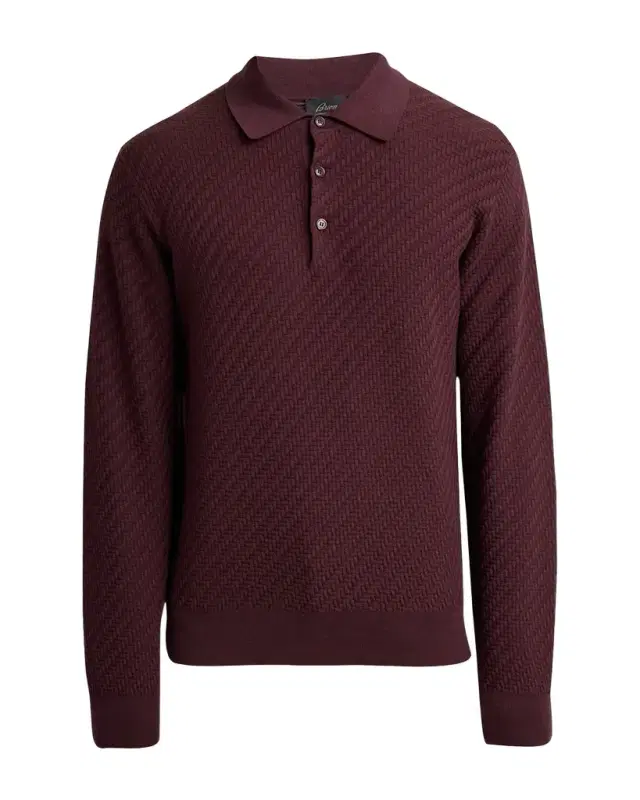 Brioni Men 's Cotton and Cashmere Jacquard Polo Sweater