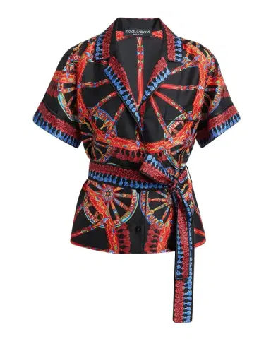 Dolce & Gabbana Short-Sleeve Carretto-Print Silk Twill Belted Pajama Shirt | Thumbnail 1