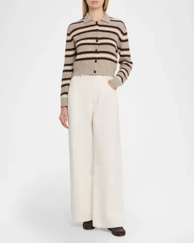 Brunello Cucinelli Cashmere-Blend Striped Collared Cardigan | Thumbnail 2