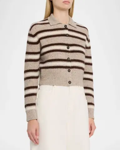 Brunello Cucinelli Cashmere-Blend Striped Collared Cardigan | Thumbnail 4