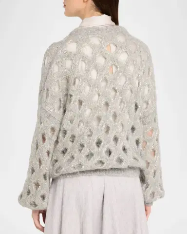 Brunello Cucinelli Mohair Diamante Openwork Sweater | Thumbnail 3