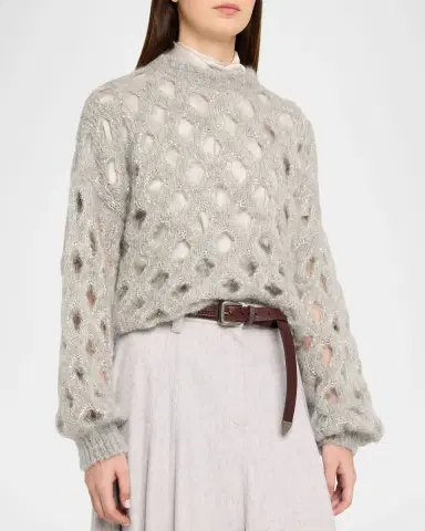 Brunello Cucinelli Mohair Diamante Openwork Sweater | Thumbnail 4