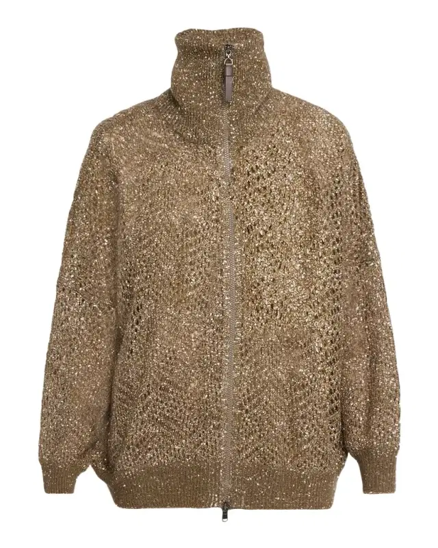 Brunello Cucinelli Airy Shimmer Full-Zip Sweater