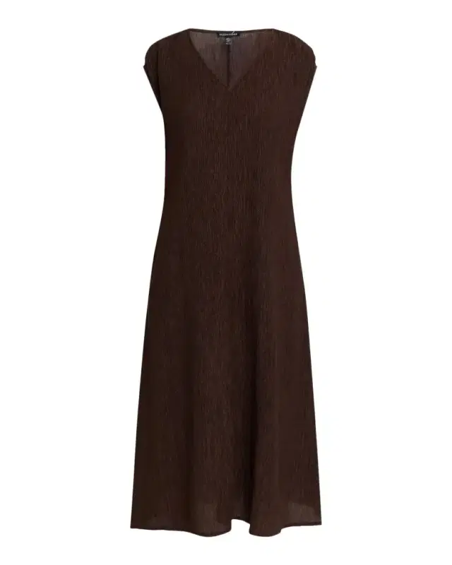 Eileen Fisher Crinkled Cap-Sleeve Midi Dress