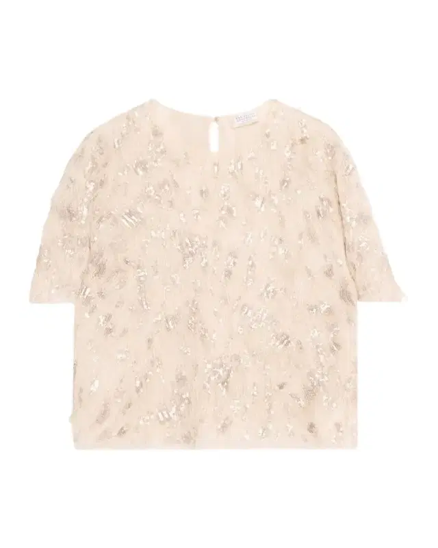 Brunello Cucinelli Animalier Sequined Fringe Silk Short-Sleeve Top