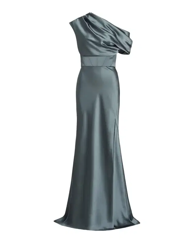 Amsale Satin One-Shoulder Gown