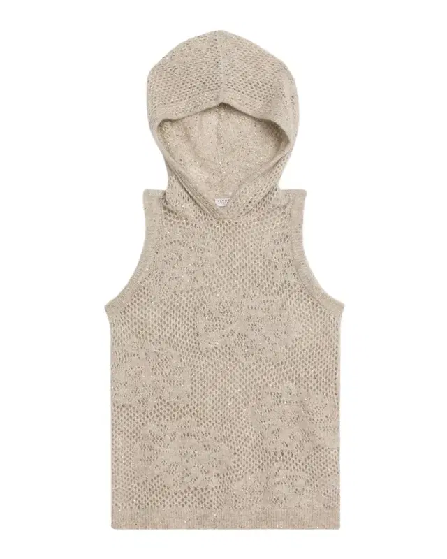Brunello Cucinelli Dazzling Water Lillies Knit Hooded Vest