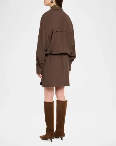 Brunello Cucinelli Fluid Wool Twill Drawstring Mini Dress | Thumbnail 3 Brunello Cucinelli Fluid Wool Twill Drawstring Mini Dress | Thumbnail 3