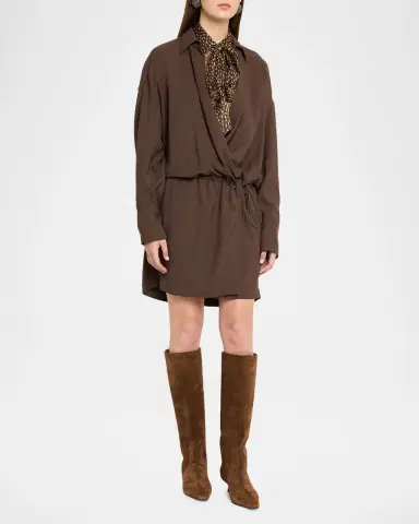 Brunello Cucinelli Fluid Wool Twill Drawstring Mini Dress | Thumbnail 4 Brunello Cucinelli Fluid Wool Twill Drawstring Mini Dress | Thumbnail 4