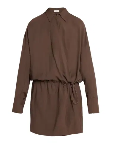 Brunello Cucinelli Fluid Wool Twill Drawstring Mini Dress | Thumbnail 1 Brunello Cucinelli Fluid Wool Twill Drawstring Mini Dress | Thumbnail 1