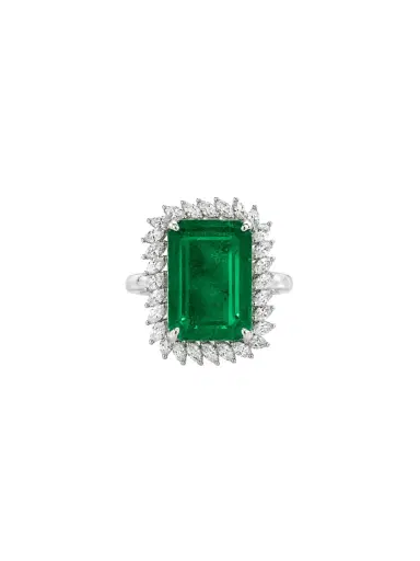 Wish Fine Jewelry 16.48ct Emerald Diamond 18K Gold Halo Cocktail Ring | Thumbnail 1 Wish Fine Jewelry 16.48ct Emerald Diamond 18K Gold Halo Cocktail Ring | Thumbnail 1