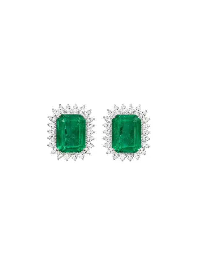 Wish Fine Jewelry 16.76ct Emerald Diamond 18K Gold Halo Earrings